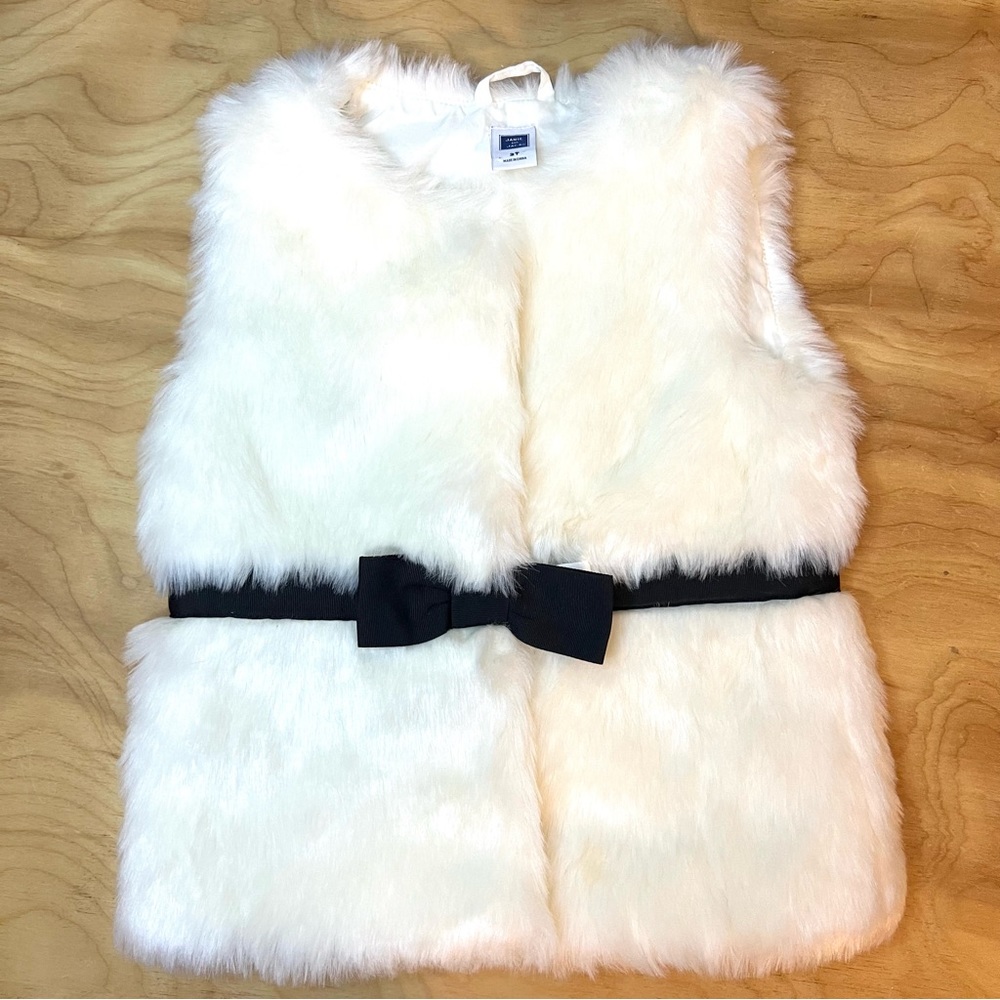 Janie and Jack White Fur Vest, Black Ribbon Accent NWOT